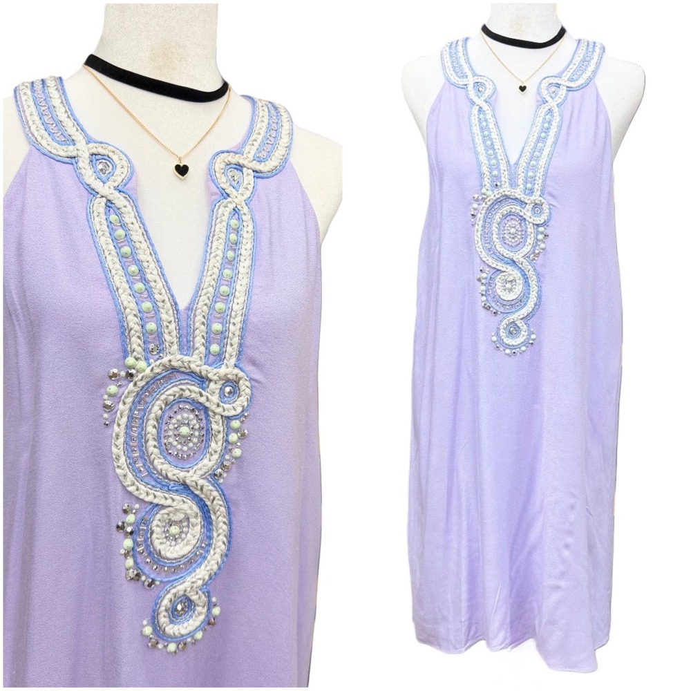 Lilly Pulitzer Valli Soft Shift Dress Medium Lilac Verbena Beaded Embroidered